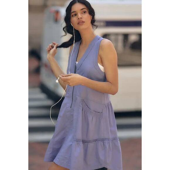 Anthropologie Daily Practice Trek Utility Mini Dress Purple Large 100% Cotton - Picture 1 of 9